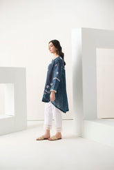 DC-0542 BLUE PRINTED EMBROIDERED KURTA